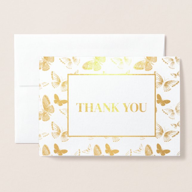Butterfly Print Thank You Foil Card (Front With Envelope)