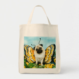Butterfly Pug Grocery Bag
