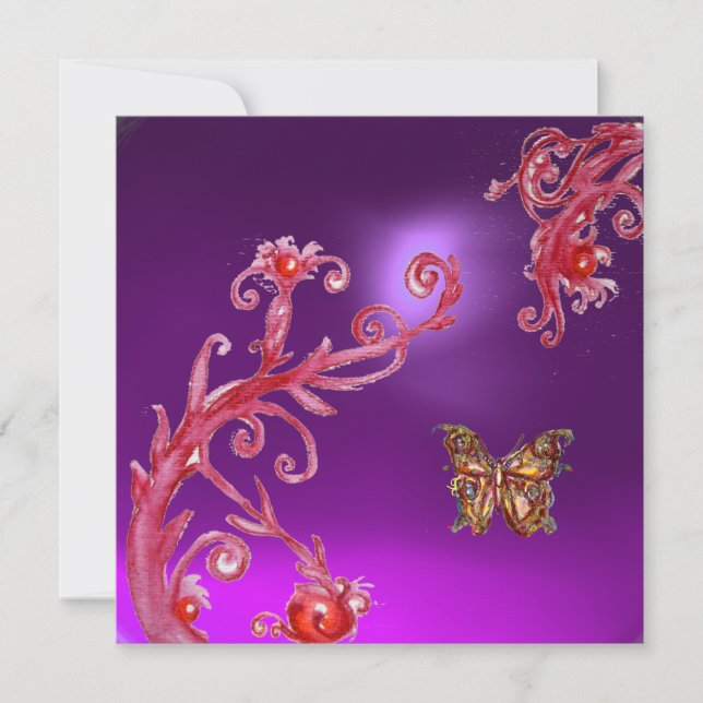 BUTTERFLY PURPLE AMETHYST bright pink red Invitation (Front)