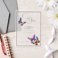 Butterfly purple blue orange save the date