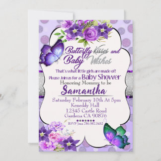 Butterfly purple floral Baby shower invitation