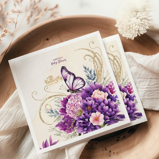 Butterfly Purple Floral Pink Girl Way Baby Shower Napkin (Creator Uploaded)