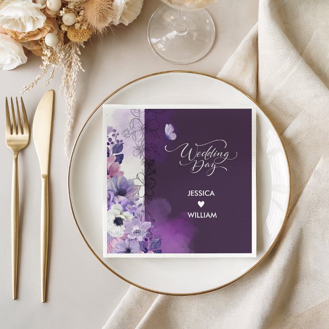Butterfly Purple Floral Wedding Napkins (Creator Uploaded)