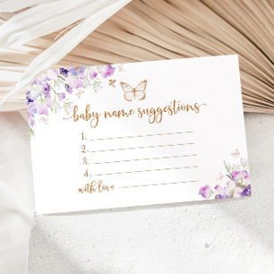 Butterfly purple gold baby name suggestions card