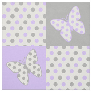Butterfly Purple Grey Polka Dots Fabric