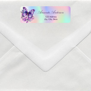 Butterfly purple holographic return address