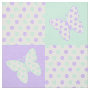Butterfly Purple Mint Green Polka Dots Fabric