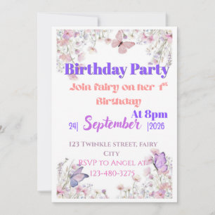 Butterfly Purple & Pink 1st Birthday Invitation