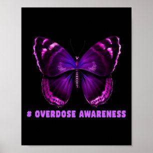 Butterfly Purple Ribbon Overdose Awareness Design Poster