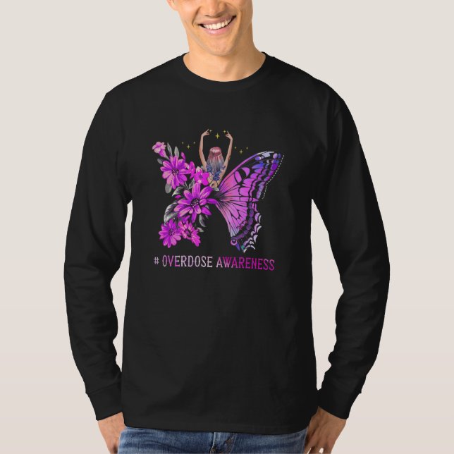 Butterfly Purple Ribbon Overdose Awareness Month L T-Shirt (Front)