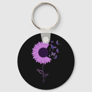 Butterfly Purple Ribbon Sunflower Key Ring