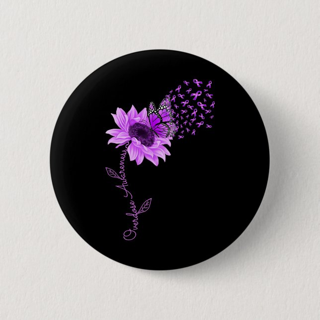 Butterfly Purple Ribbon Sunflower Overdose Awarene 6 Cm Round Badge (Front)
