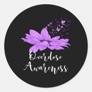Butterfly Purple Ribbon Sunflower Overdose Awarene Classic Round Sticker
