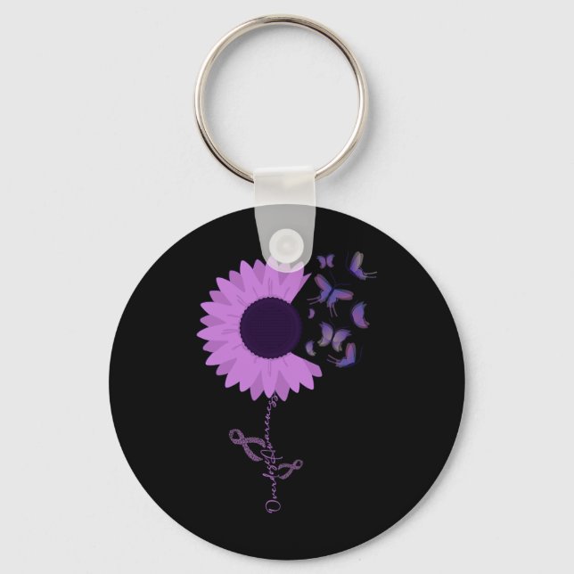 Butterfly Purple Ribbon Sunflower Overdose Awarene Key Ring (Front)