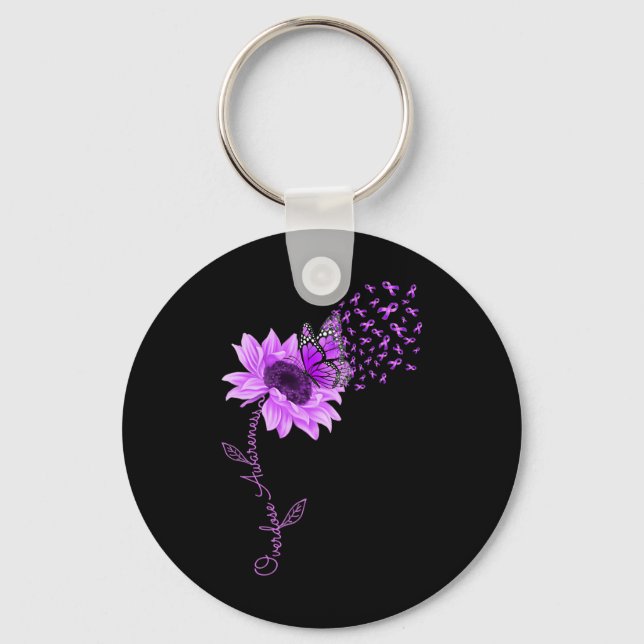 Butterfly Purple Ribbon Sunflower Overdose Awarene Key Ring (Front)