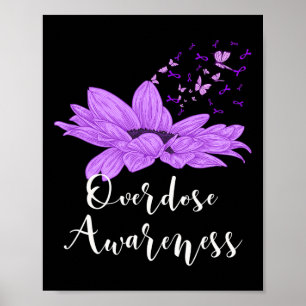Butterfly Purple Ribbon Sunflower Overdose Awarene Poster