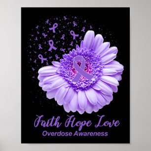 Butterfly Purple Ribbon Sunflower Overdose Awarene Poster