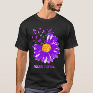 Butterfly Purple Ribbon Sunflower Overdose Awarene T-Shirt