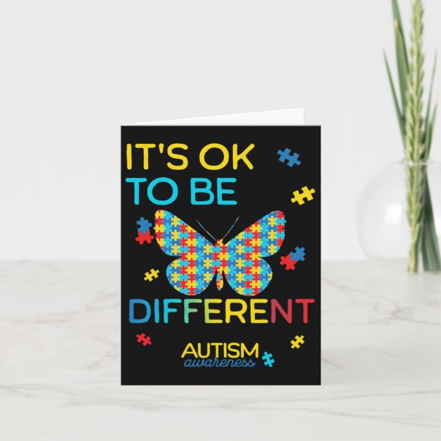 Butterfly Puzzle Its Ok To Be Different Autism Awa Card (Front)