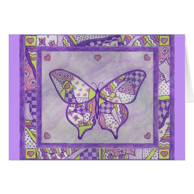 Butterfly Quilt Folk Art Card (Front Horizontal)