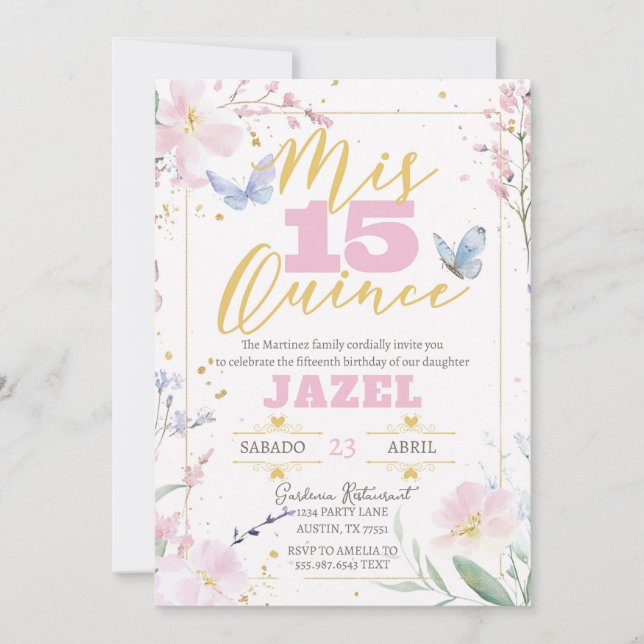 Butterfly Quince 15th Birthday Invitation (Front)