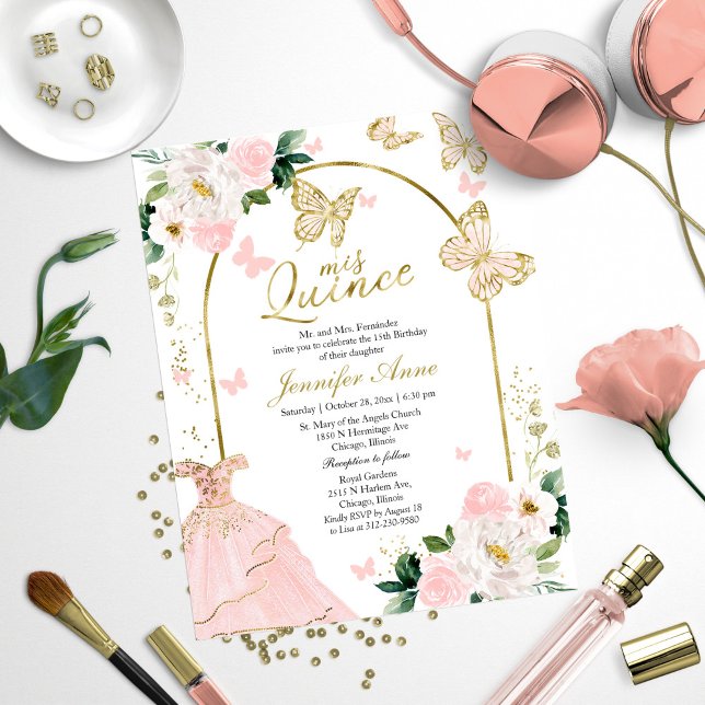 Butterfly Quince Bilingual Budget Invitations (Creator Uploaded)