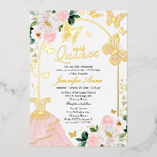 Butterfly Quince Invitations Blush Floral Dress 
