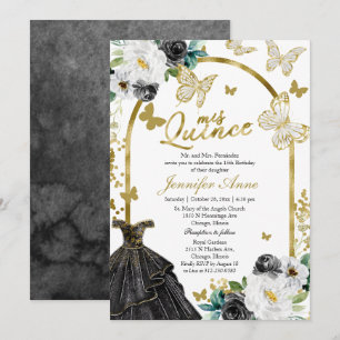 Butterfly Quince Invitations Floral Black Dress
