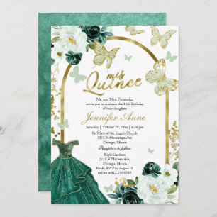 Butterfly Quince Invitations Green Floral Dress