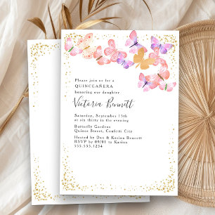 Butterfly Quinceanera Pink Gold 15th Birthday Invitation