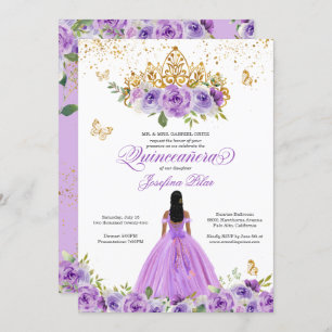 Butterfly Quinceañera Purple Watercolor Flowers In Invitation