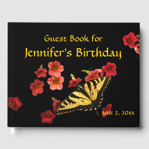 Butterfly Red Flowers Birthday Party Guest Book