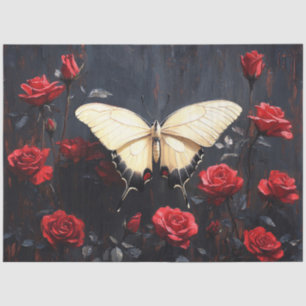 Butterfly Resting Among Vibrant Red Roses Tissue Paper