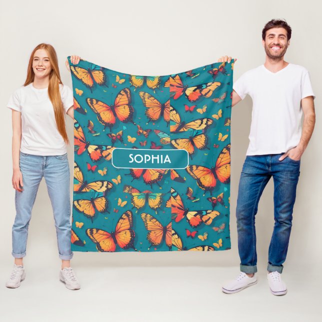 Butterfly Retro Colourful Personalised Pattern Fleece Blanket (In Situ)