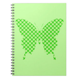 Butterfly, retro dots, shades of lime green notebook