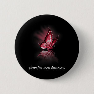 Butterfly Ribbon Brain Aneurysm Awareness 6 Cm Round Badge