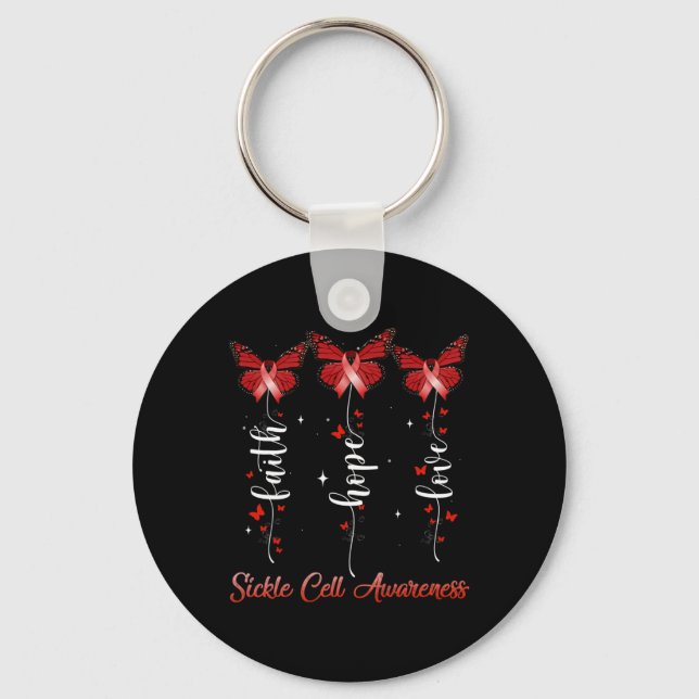 Butterfly Ribbon Faith Hope Love Sickle Cell Aware Key Ring (Front)