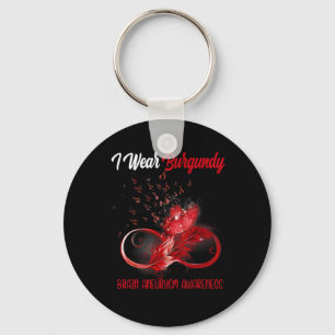 Butterfly Ribbon Feather Brain Aneurysm Awareness  Key Ring