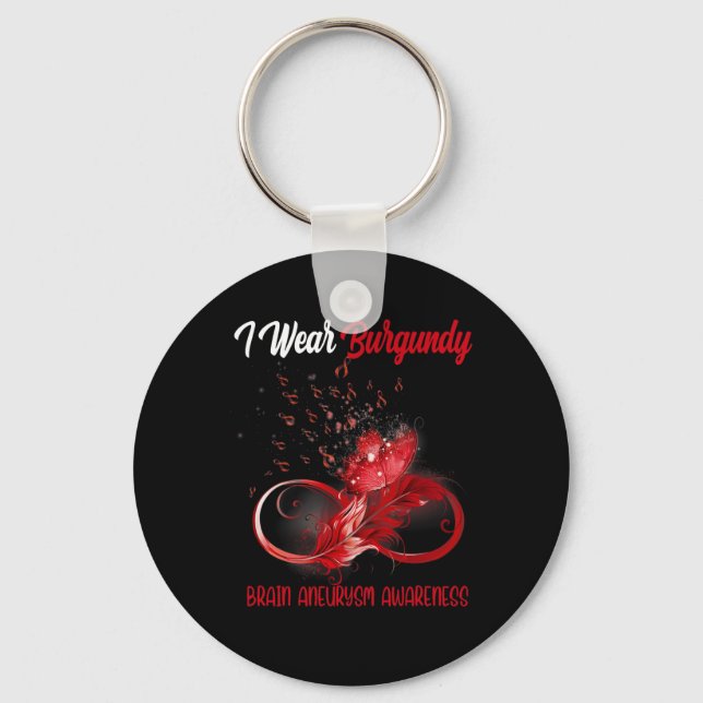 Butterfly Ribbon Feather Brain Aneurysm Awareness  Key Ring (Front)