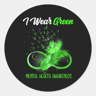 Butterfly Ribbon Feather Mental Health Awareness  Classic Round Sticker