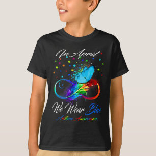 Butterfly Ribbon In April We Wear Blue Autism Awar T-Shirt