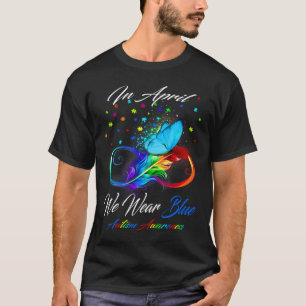 Butterfly Ribbon In April We Wear Blue Autism Awar T-Shirt