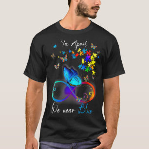 Butterfly Ribbon In April We Wear Blue Autism Awar T-Shirt