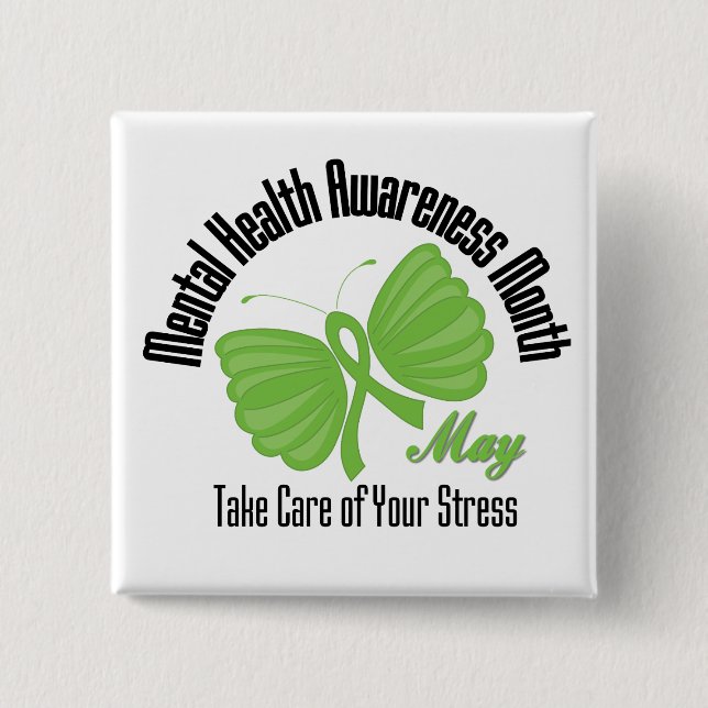 Butterfly Ribbon Mental Health Awareness Month 15 Cm Square Badge (Front)