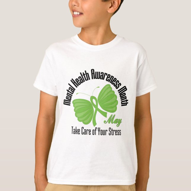 Butterfly Ribbon Mental Health Awareness Month T-Shirt (Front)