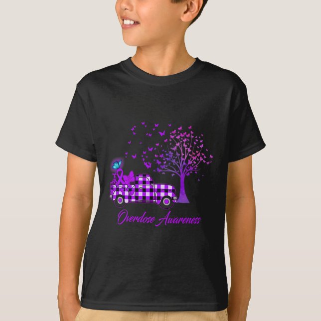 Butterfly Ribbon Purple Overdose Awareness  T-Shirt (Front)
