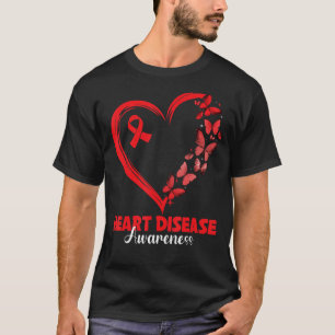 Butterfly Ribbon Red Heart Disease Awareness Warri T-Shirt