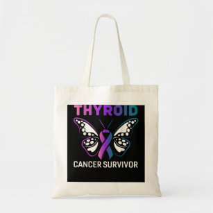 Butterfly Ribbon Thyroid Cancer Survivor Tote Bag