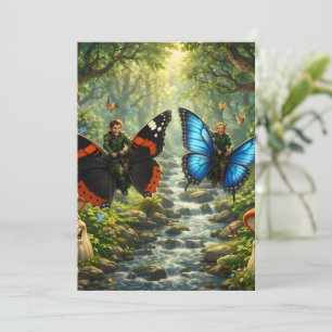 Butterfly Rider elves, enchanted forest Holiday Card