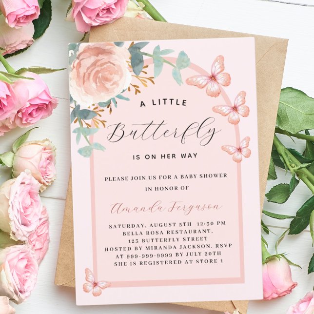 Butterfly rose gold floral arch Baby Shower Invitation (Creator Uploaded)